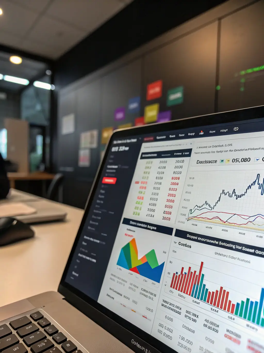 A visual representation of financial growth charts and investment data presented during a summit session.
