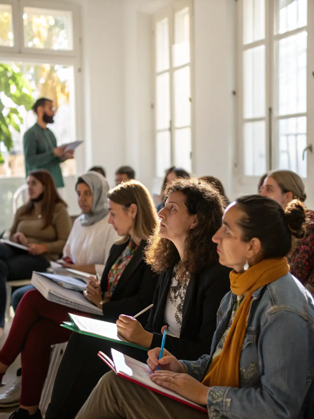 A diverse group of attendees actively participating in a summit session, showcasing engagement and networking.